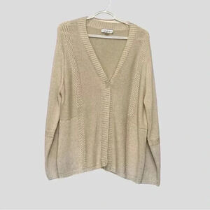 Allison Daley, ivory  acrylic knit sweater with one button closure